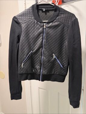 Quilted Black Bomber Jacket with Contrast Zippers